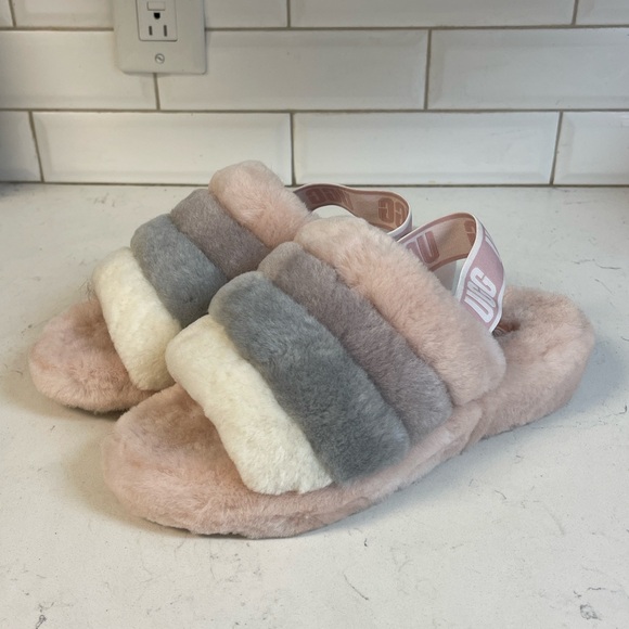 UGG Shoes - UGG Women's Fluff Yeah Slide Quartz Slipper - 1097169 Fluffy Slippers Size 9